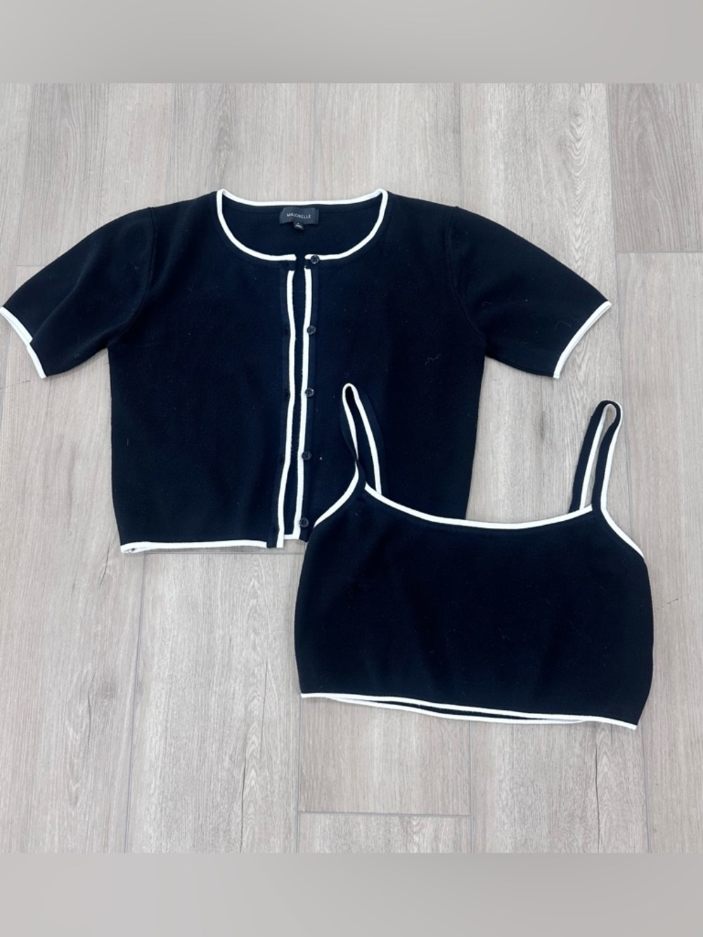 MAJORELLE Amy cropped Cardigan sweater & tank set black white medium - Picture 5 of 12